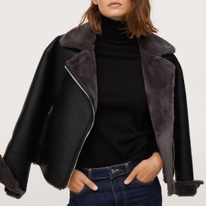 Mango Faux shearling-lined biker jacket NWT
